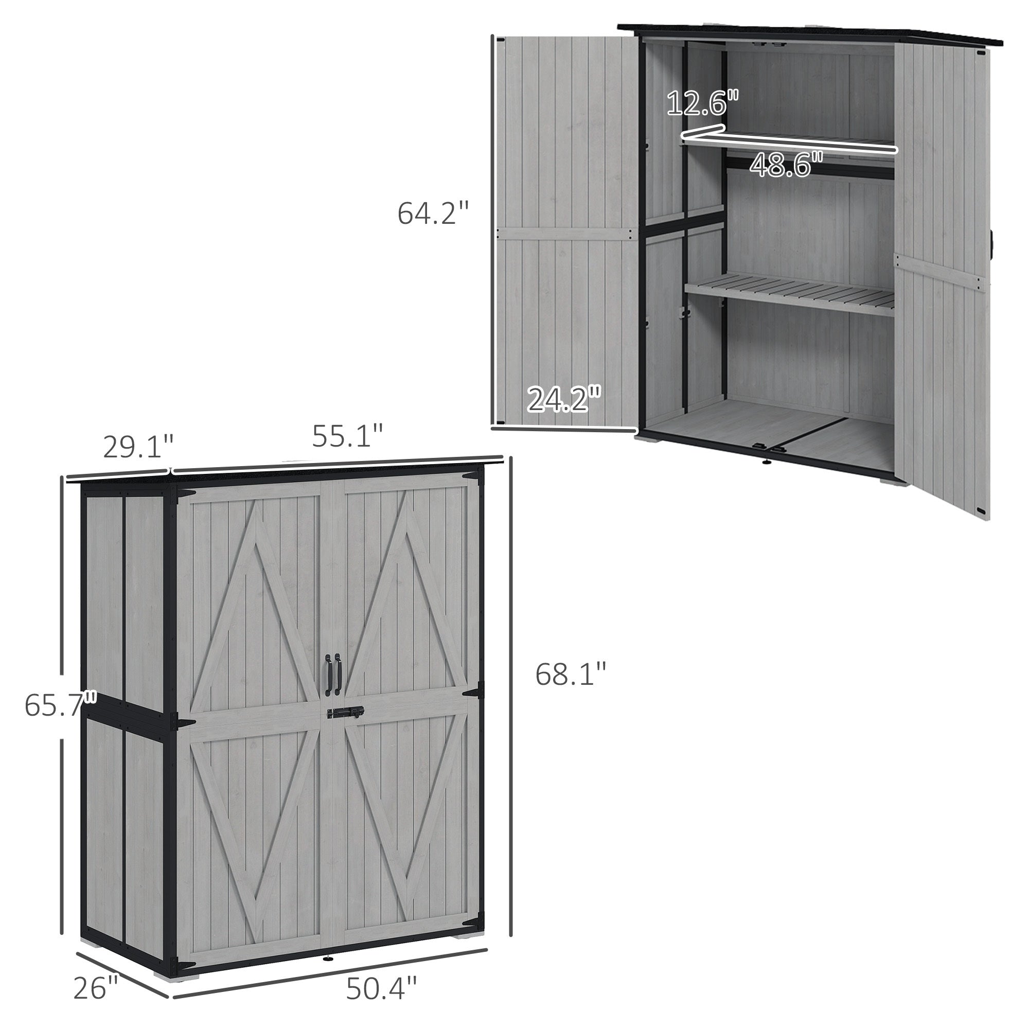 Outdoor Wooden Garden Storage Shed with Lockable Doors & Shelves