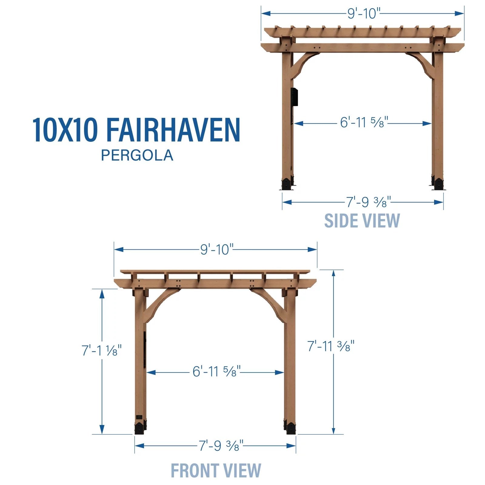 10 x 10 Fairhaven Pergola Rustic Finish