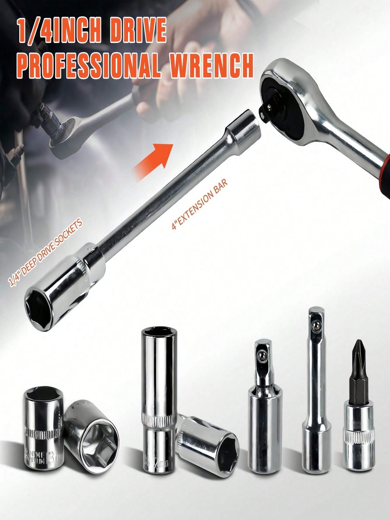 Part-driven Socket Claw Ratchet Wrench Tool Set, With Drill Socket Set Metric
