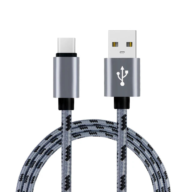 1M Grid Braided Cotton Fast USB Type C USB Data Charger Charging Cable