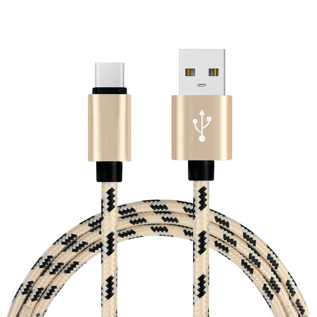 1M Grid Braided Cotton Fast USB Type C USB Data Charger Charging Cable