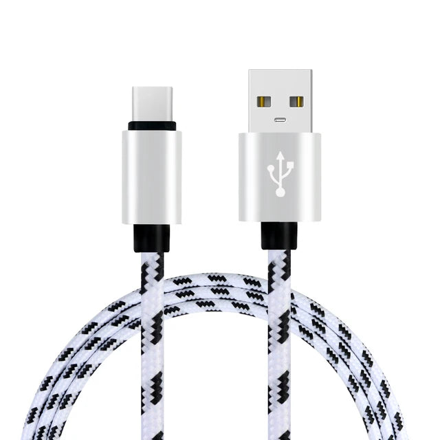 1M Grid Braided Cotton Fast USB Type C USB Data Charger Charging Cable