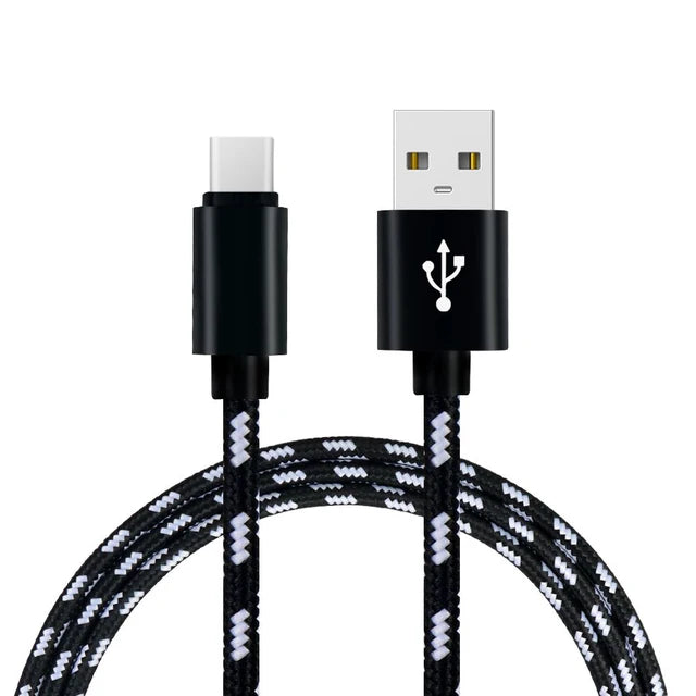 1M Grid Braided Cotton Fast USB Type C USB Data Charger Charging Cable
