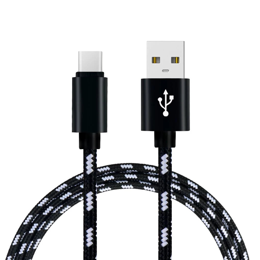 1M Grid Braided Cotton Fast USB Type C USB Data Charger Charging Cable