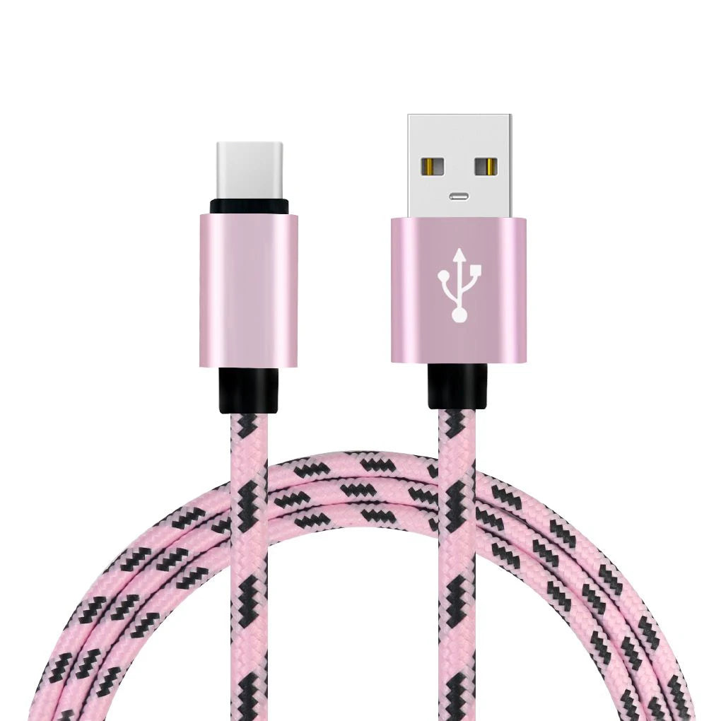 1M Grid Braided Cotton Fast USB Type C USB Data Charger Charging Cable