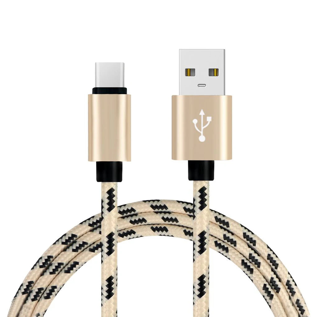 1M Grid Braided Cotton Fast USB Type C USB Data Charger Charging Cable