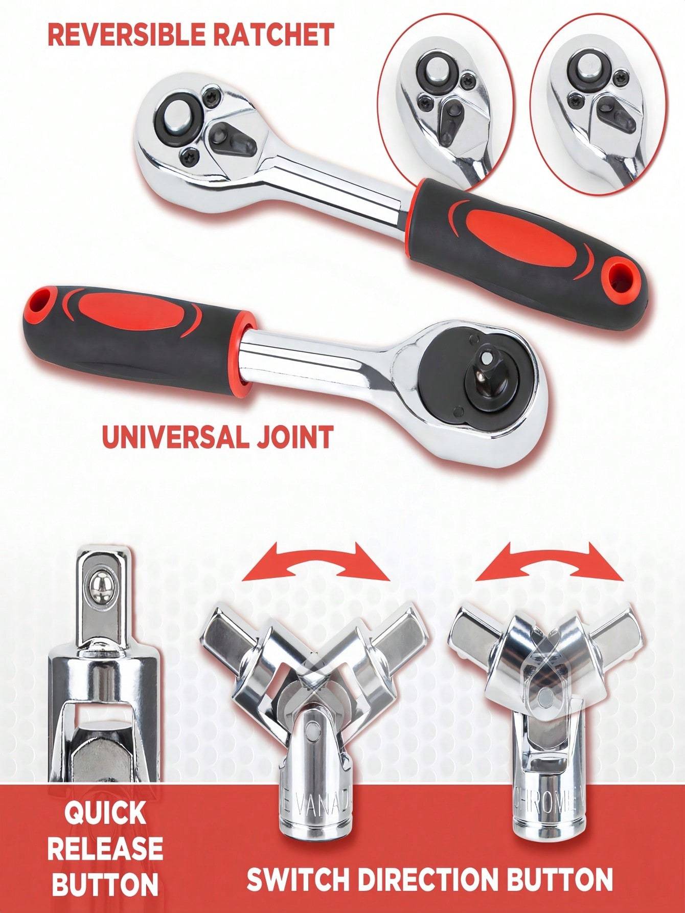 Part-driven Socket Claw Ratchet Wrench Tool Set, With Drill Socket Set Metric