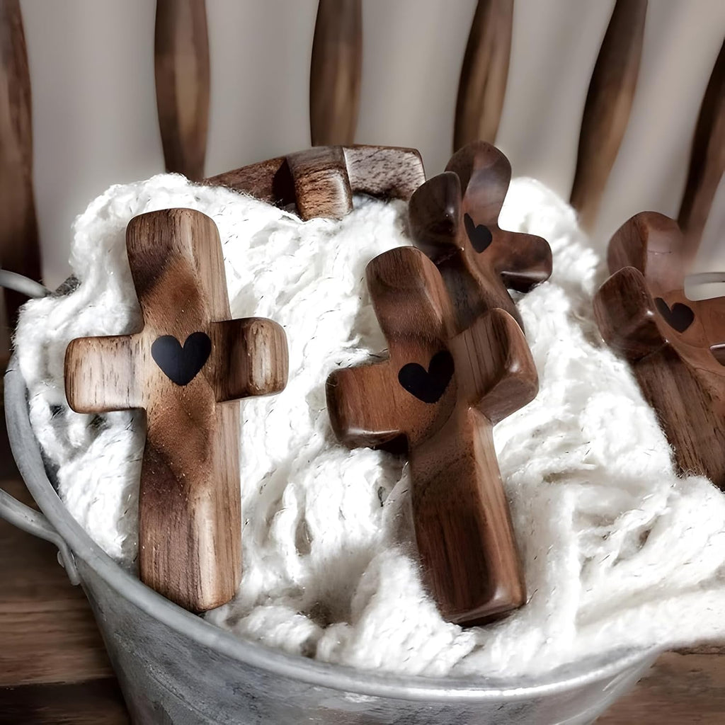 Wooden Pocket Cross Stress Relief Fidget Gift – Black Christian Encouragement Religious Handheld Cross (1 Piece)
