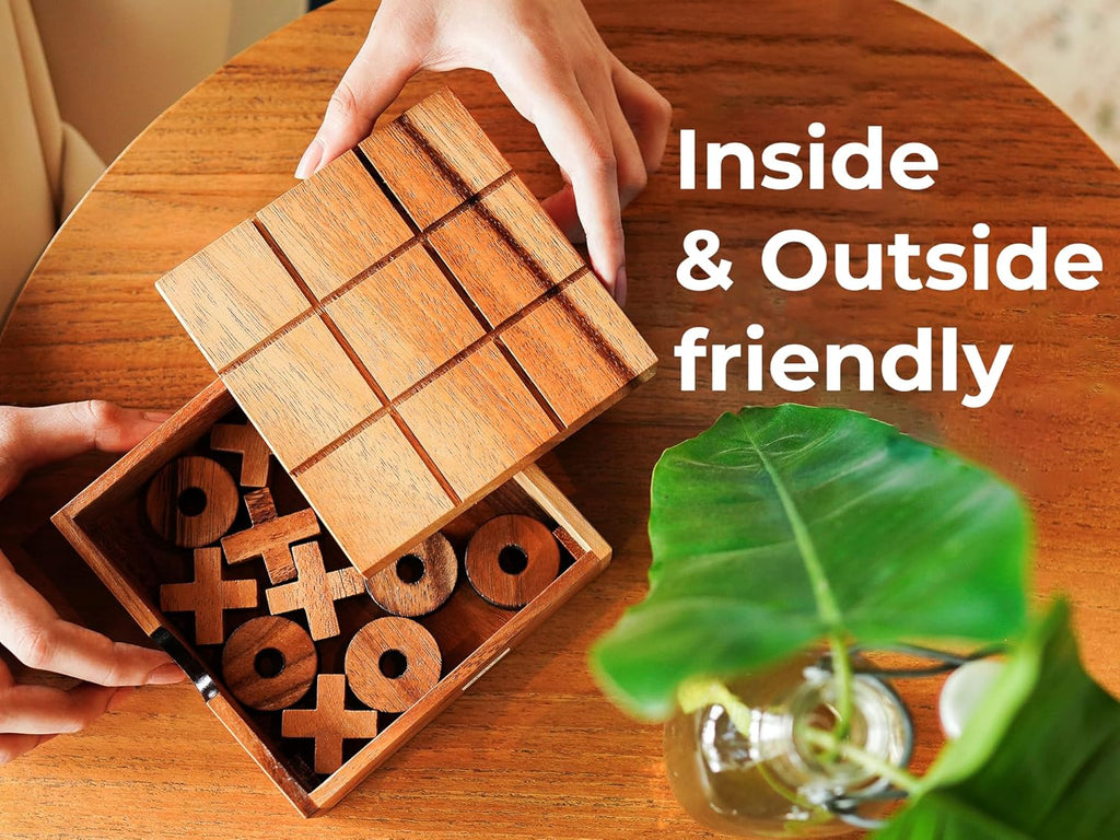 5.5 Inch Wooden Tic Tac Toe Game – Coffee Tabletop XO Block Board for Family Game Night, Desk Decor & Gift