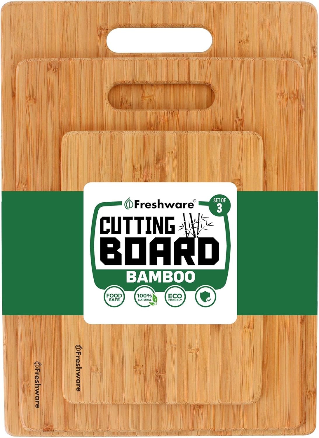 3-Piece Bamboo Cutting Board Set – Food-Grade Wooden Kitchen Chopping Boards, Knife-Friendly, Lightweight with Hanging Hole