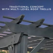 14x10 stratford traditional steel pergola with sail shade soft canopy