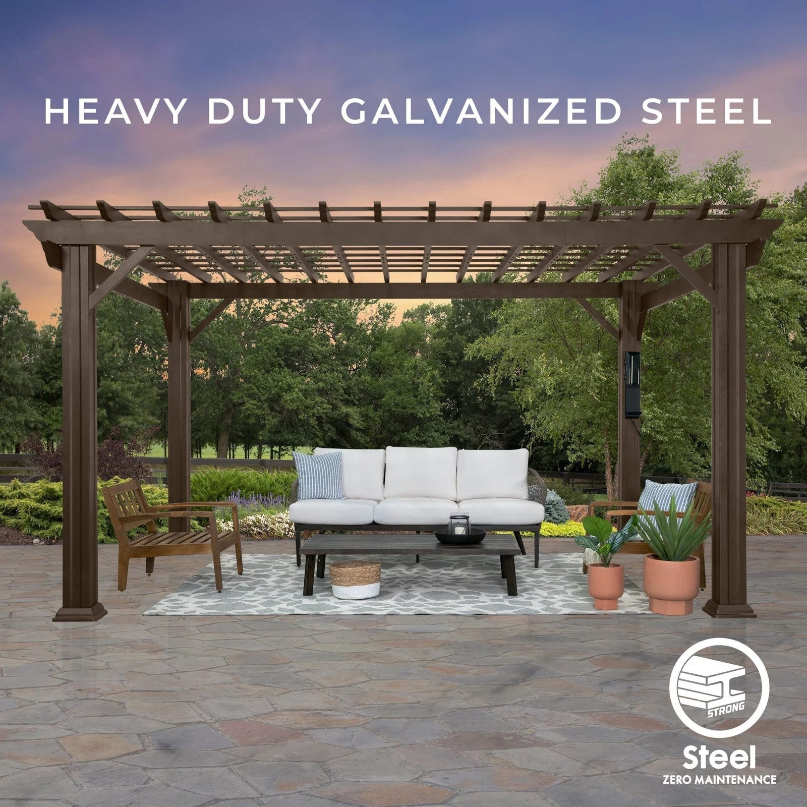 14×10 Ashford Traditional Steel Pergola With Sail Shade Soft Canopy