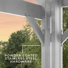 14x10 hawthorne traditional steel pergola with sail shade soft canopy