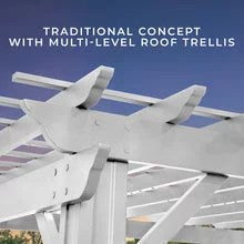 12x10 hawthorne traditional steel pergola with sail shade soft canopy