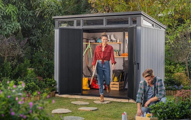 Keter Artisan 9×7 Foot Large Outdoor Shed with Floor with Modern Design for Patio Furniture
